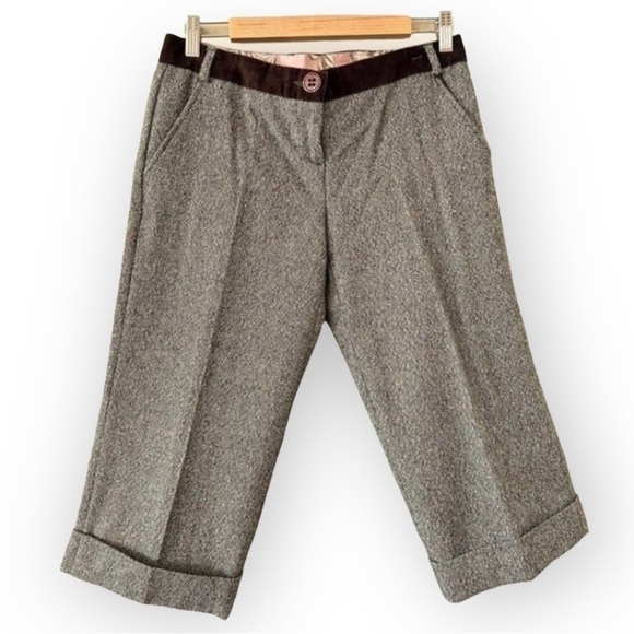 DOLCE & GABBANA Wool Blend Tweed Velvet Waist Cropped Pants Size 26 NEW Classic - Picture 1 of 10